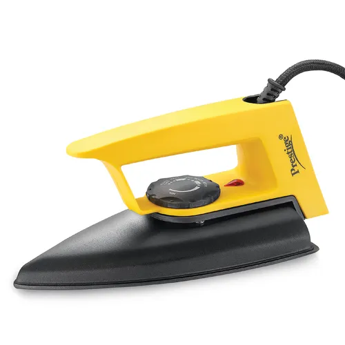 Prestige Magic Magnite 750W Dry Iron|Greblon Non-Stick Coated Sole Plate|Wide Range Of Fabric Interface|Light Weight|Neon Indicator Light|2 Years Warranty|Yellow & Black