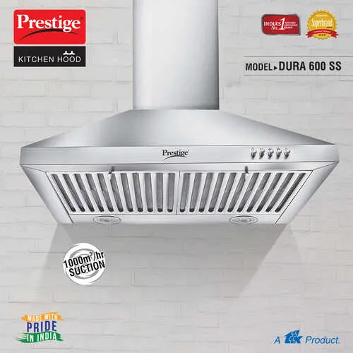 Prestige Dura 600 Stainless Steel Baffle Filter Kitchen Hood - 1000m3/hr
