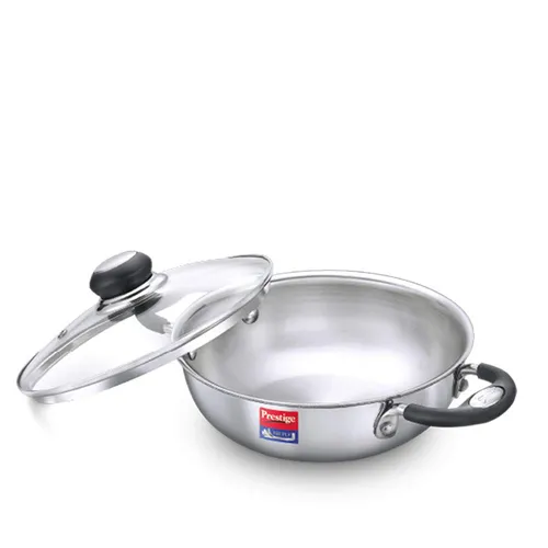 Prestige Tri Ply Splendor Stainless Steel Gas and Induction Compatible Kadai with Glass Lid (Silver)